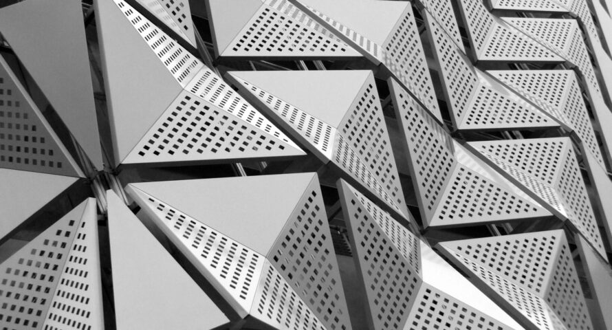 geometric steel metallic cladding on a generic modern building